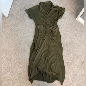 Elegant Olive Green High-Low Dress